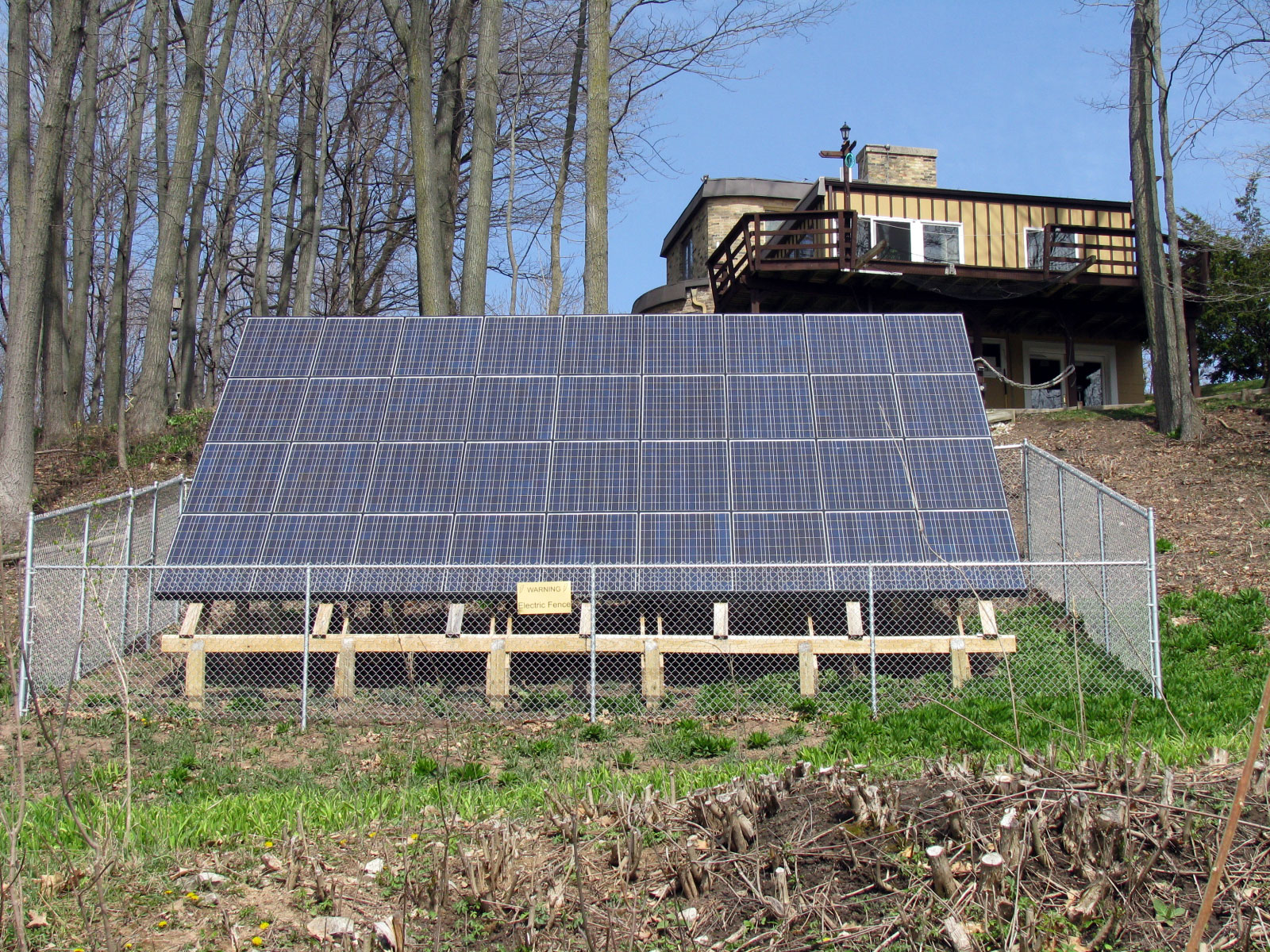 A solar panel setup in a resident's yard