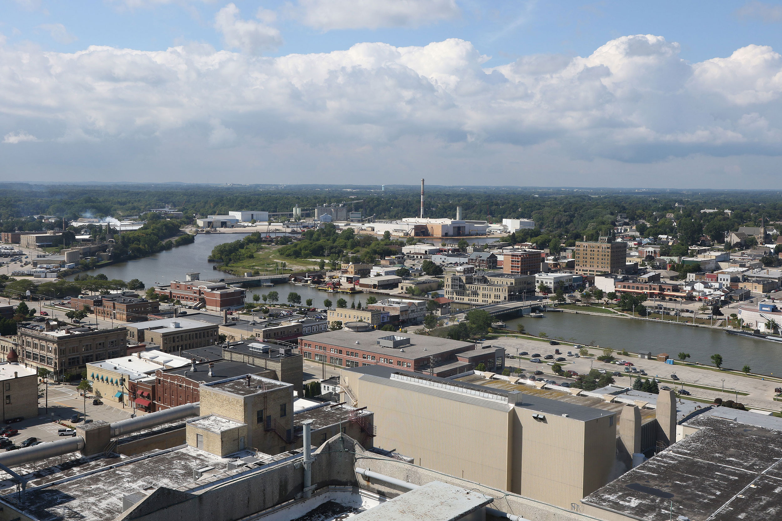 Aerial view of downtown Manitowoc