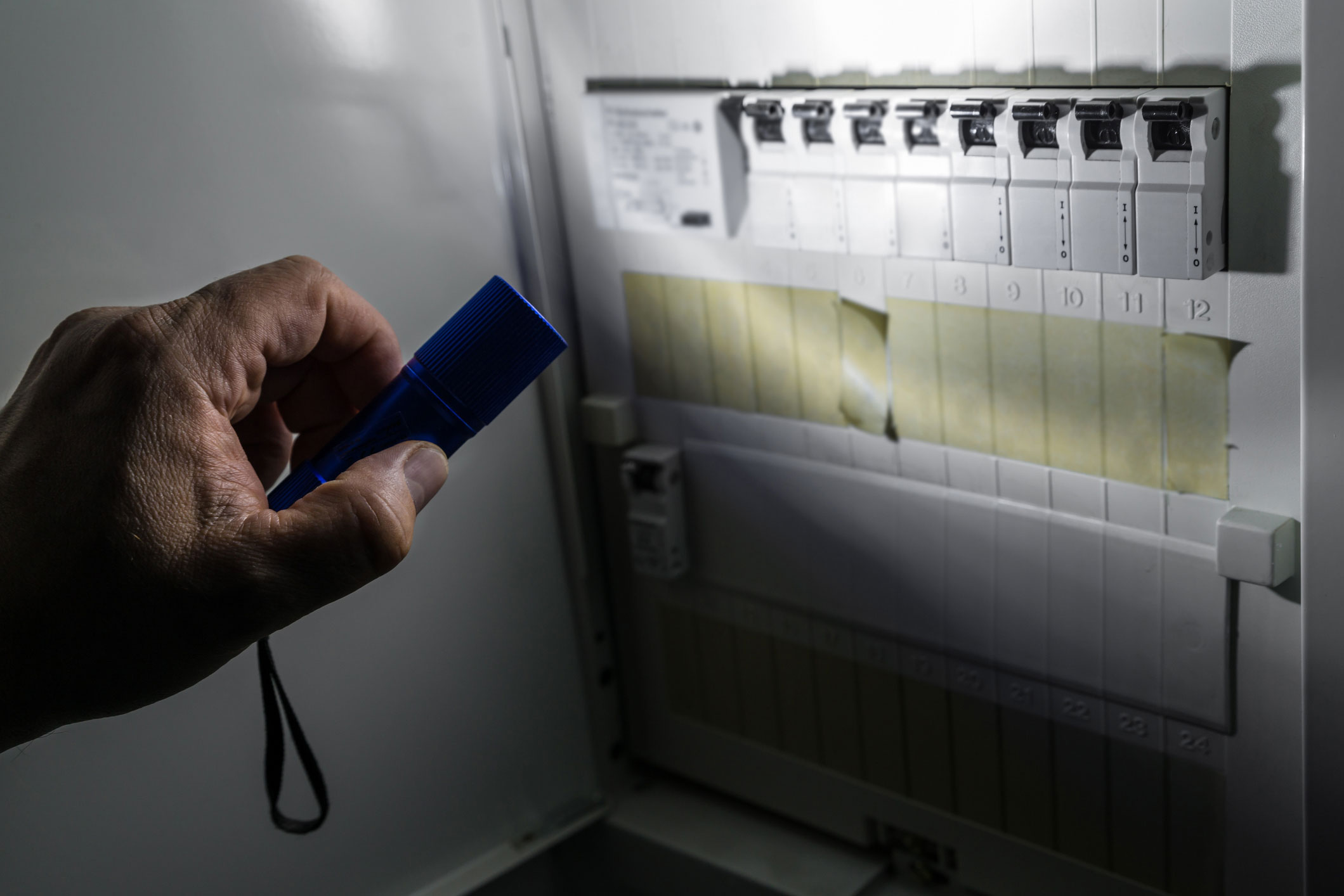 flash light illuminating a circuit breaker