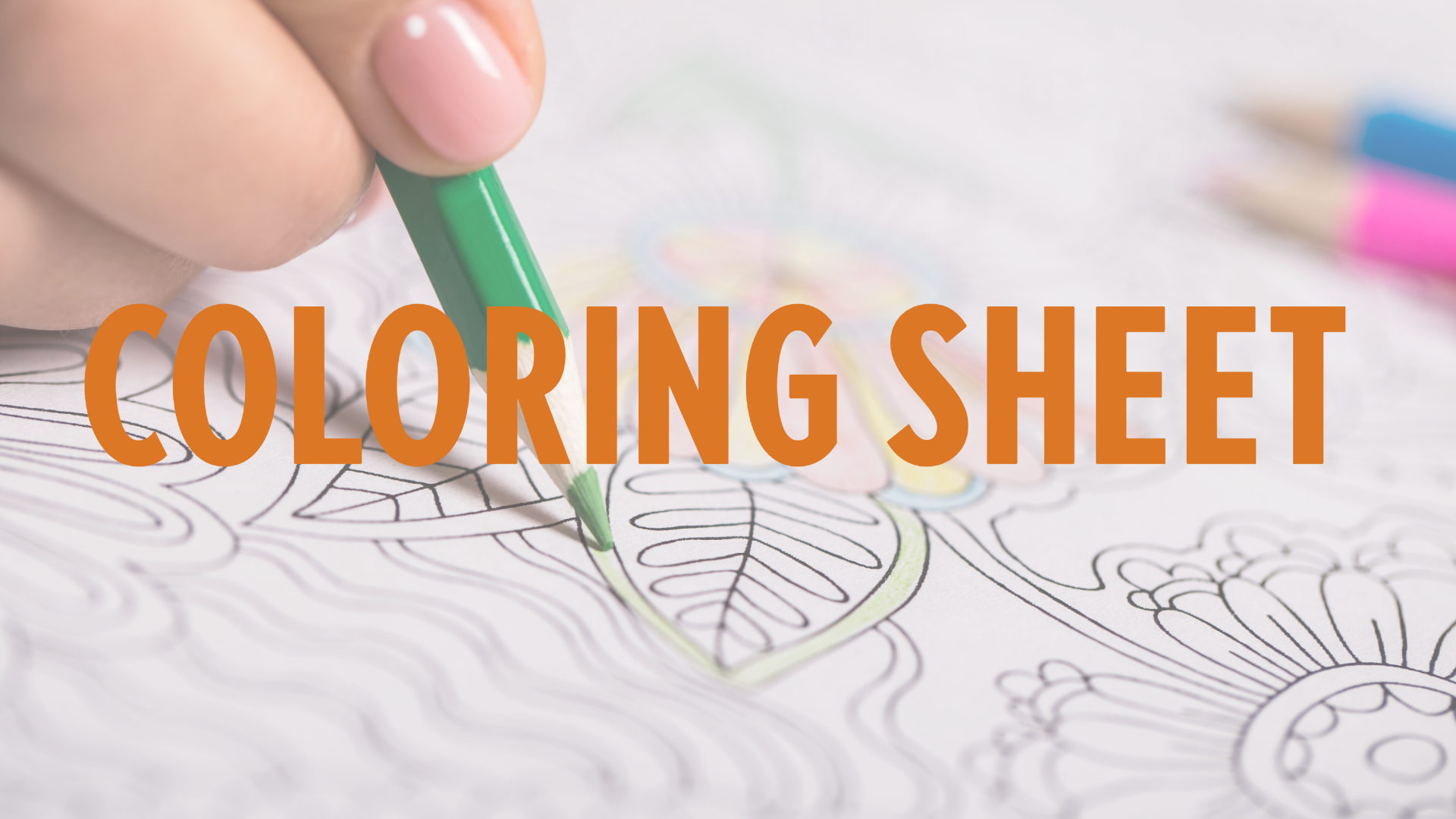 child hand coloring a sheet with colored pencils blurred in the distance