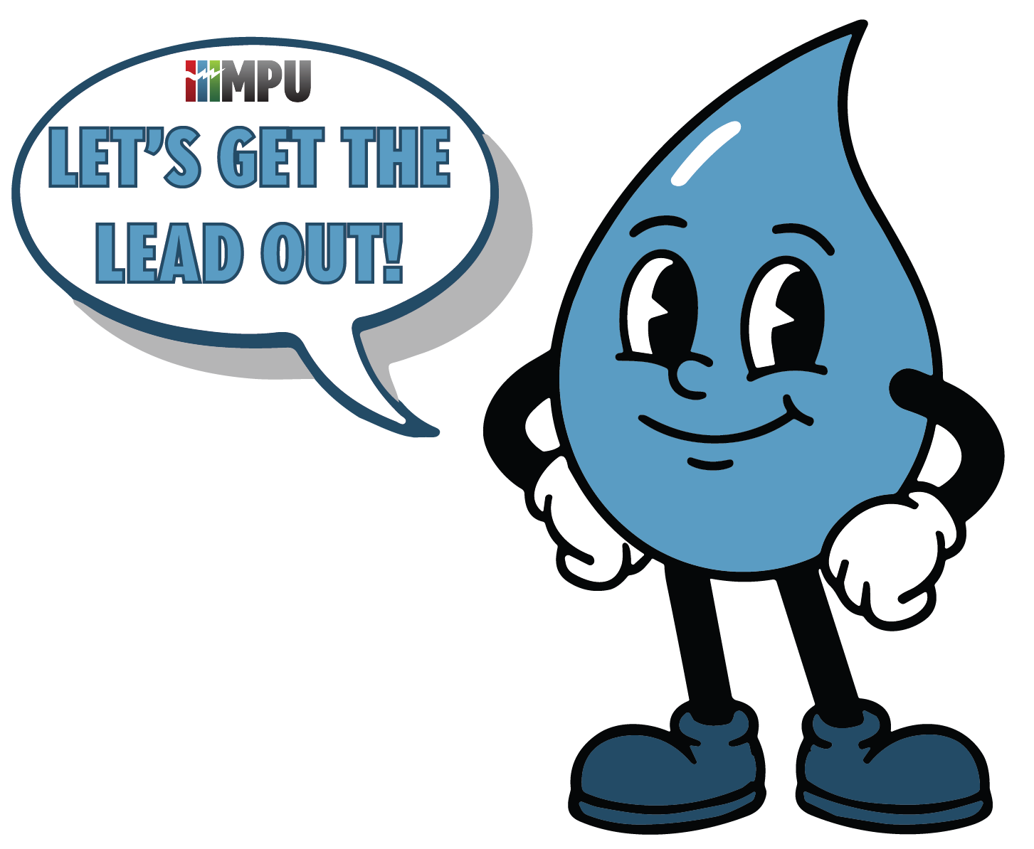 water droplet character holding a sign about getting the lead out